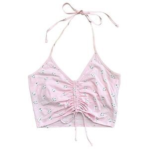 Hollister Light Pink Floral Ruched Halter Top Large